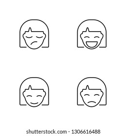 Linear Sceptic, Joyful, Smile, Sad Vector Illustration Of 4 outline Icons. Editable Pack Of Sceptic, Joyful, Smile, Sad