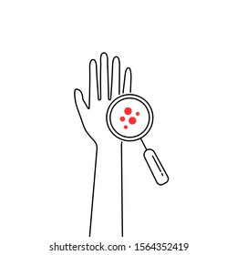 linear scheme eczema on human hand. medical examination of redness on the arm. lab diagnostic patient with an allergic reaction like an dermatitis. outline image of skin disease and red rash symptoms