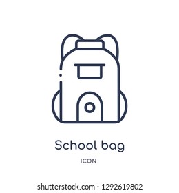 Linear school bag icon from Education outline collection. Thin line school bag icon vector isolated on white background. school bag trendy illustration
