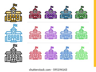 Linear SCHOOL building icon for education. Vector line icons suitable for info graphics, print media and interfaces 