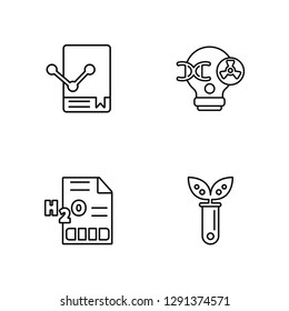Linear Science book, Notes, Light bulb, Test tube Vector Illustration Of 4 outline Icons. Editable Pack Of Science book, Notes, Light bulb, Test tube