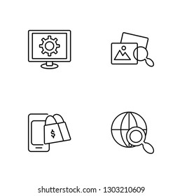 Linear Screen, Online shop, Image, Search engine Vector Illustration Of 4 outline Icons. Editable Pack Of Screen, Online shop, Image, Search engine
