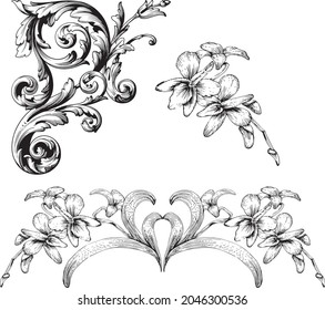 linear scroll textile pattern design
