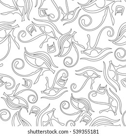 Linear seamless background with horus eye and ethnic shape