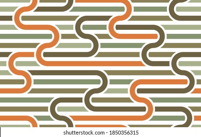 Linear seamless background with twisted lines, vector abstract geometric pattern, stripy weaving, optical maze, web network.