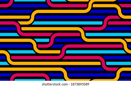 Linear Seamless Background With Twisted Lines, Vector Abstract Geometric Pattern, Stripy Weaving, Optical Maze, Web Network. Colorful Design.
