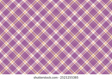 Linear seamless fabric background, warm texture plaid tartan. Christmas ornament textile vector check pattern in magenta and old lace colors palette.