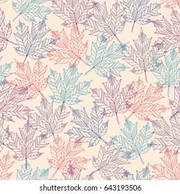 Linear seamless leaves design. Trendy nature background.