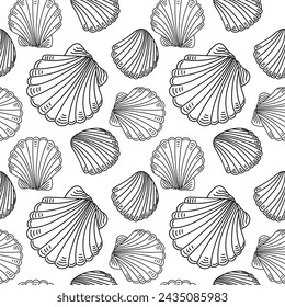 Linear seamless marine pattern with pearls on a white background