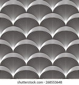 Linear seamless pattern with abstract 3D shapes. Sea shells. Vector abstract background.
