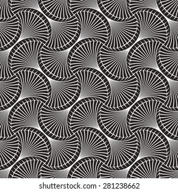Linear seamless pattern with abstract 3D shapes. Sea shells. Vector abstract background.
