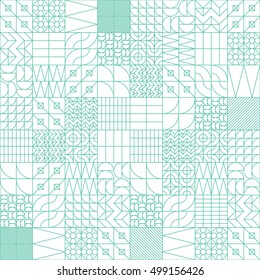 Linear seamless pattern design with various geometric tiles, perfectly repeating rich, elegant and modern vector background for web and print