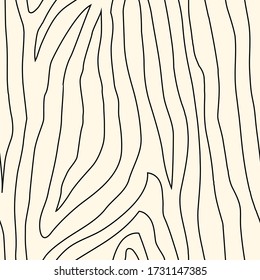 Linear seamless pattern. Handdrawn zebra skin, wood texture. Freehand minimal graphic surface print. Organic, natural striped background. Repeating outlline stripes motif. Vector abstract wallpaper