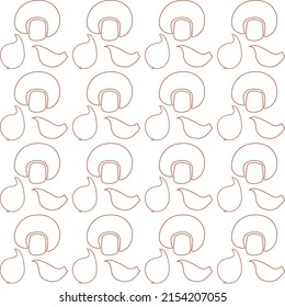 Linear seamless pattern with Mushroom, onion head and garlic clove. Abstract background.