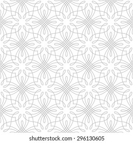 Linear seamless pattern with thin lines and scrolls. Abstract Vector Illustration.