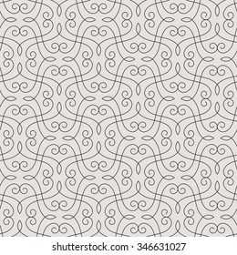 Linear seamless pattern with thin lines and scrolls. Abstract Vector Illustration.