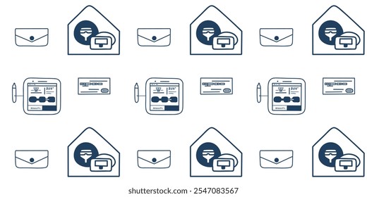 Linear seamless pattern with vector set of mobile phones, tablets and gadgets, blue tones, digital theme