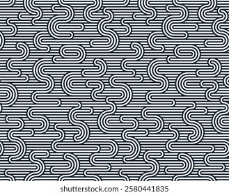 Linear seamless pattern, vector stripy geometric abstract background, tiling art runny dynamic lines, funky endless retro wallpaper.