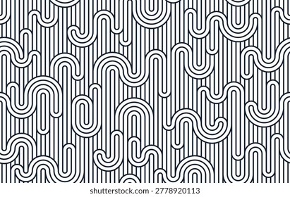 Linear seamless pattern, vector stripy geometric abstract background, tiling art runny dynamic lines, funky endless retro wallpaper.