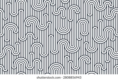 Linear seamless pattern, vector stripy geometric abstract background, tiling art runny dynamic lines, funky endless retro wallpaper.