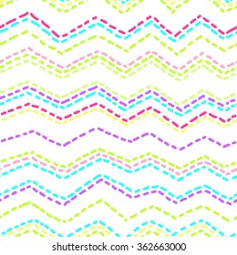 Linear seamless vector pattern with bright colored zigzag like a wave. You can change the background color.