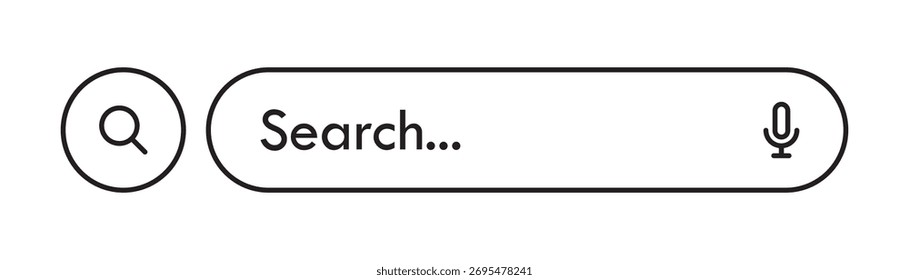 Linear Search Bar With Microphone On White Background, Isolated Vector Illustration