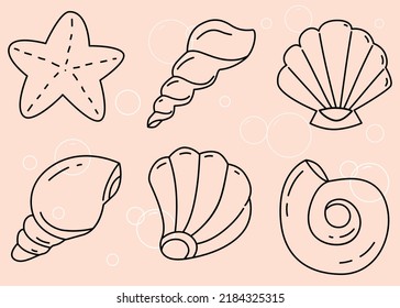 Linear seashell icon set. ocean concept outline icons