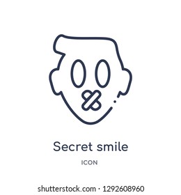 Linear secret smile icon from Emoji outline collection. Thin line secret smile icon vector isolated on white background. secret smile trendy illustration