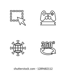 Linear Select, Internet, Gamepad, 360 degrees Vector Illustration Of 4 outline Icons. Editable Pack Of Select, Internet, Gamepad, 360 degrees