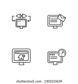 Linear Seo, Home page, Mail, Speed Vector Illustration Of 4 outline Icons. Editable Pack Of Seo, Home page, Mail, Speed