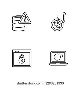 Linear Server, Ransomware, Fishing, Virus Vector Illustration Of 4 outline Icons. Editable Pack Of Server, Ransomware, Fishing, Virus