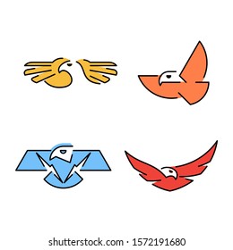 Linear Set of colored Eagles icons. Icon design. Template elements