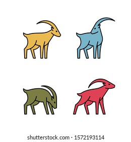 Linear Set of colored Goats icons. Icon design. Template elements