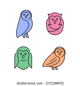 Linear Set of colored Owls icons. Icon design. Template elements