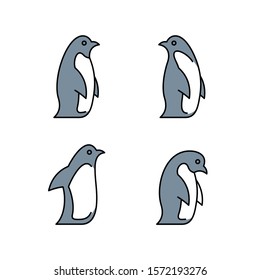Linear Set of colored Penguins icons. Icon design. Template elements