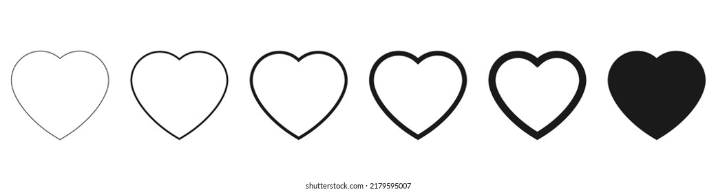 Lineare Reihe von Herzsymbolen einzeln auf weißem Hintergrund. Symbol der Liebe. Vorlagen für Social Media-Designs Vektorgrafik.