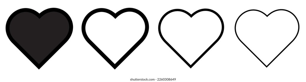 Linear set of heart icons isolated on white background. Symbol of love. Social media design template elements. Vector illustration. Vector graphics.