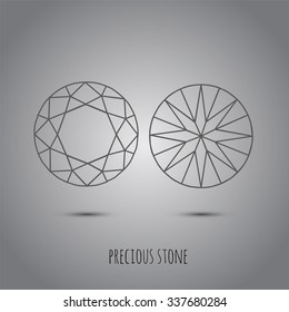 The linear set of precious stones on a gray background. Vector.