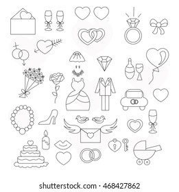 linear set of wedding icons