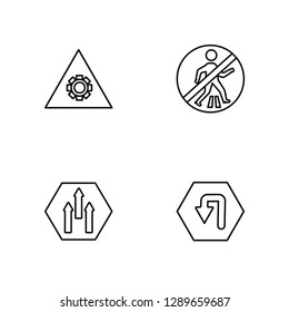 Linear Settings, Ahead, Zebra crossing, Turn Vector Illustration Of 4 outline Icons. Editable Pack Of Settings, Ahead, Zebra crossing, Turn