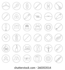 Linear sewing icons set. 