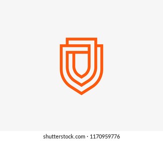 Linear shield vector logo. Line protection security guard  logotype