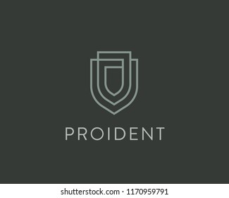 Linear shield vector logo. Line protection security guard  logotype