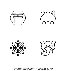 Linear Shinto, Buddhism, Vatican, Ganesha Vector Illustration Of 4 outline Icons. Editable Pack Of Shinto, Buddhism, Vatican, Ganesha