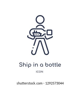 Linear ship in a bottle icon from Free time outline collection. Thin line ship in a bottle icon vector isolated on white background. ship in a bottle trendy illustration