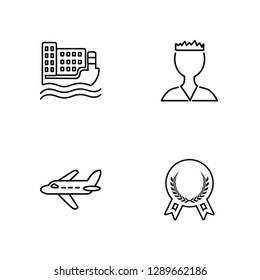 Linear Ship, Plane, Militar strategy, Medal Vector Illustration Of 4 outline Icons. Editable Pack Of Ship, Plane, Militar strategy, Medal