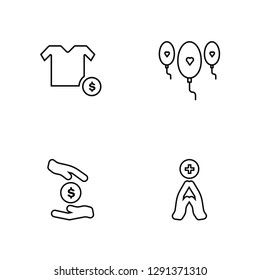 Linear Shirt, Donation, Balloon, Donation Vector Illustration Of 4 outline Icons. Editable Pack Of Shirt, Donation, Balloon, Donation
