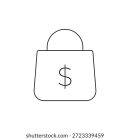 Icono de Vector de bolso de compras lineal para transacciones financieras y monetarias.