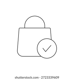 Ícone de vetor de saco de compras linear para item adicionado com êxito ao carrinho.