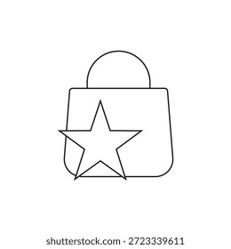 Lineare Einkaufstasche, Vektorsymbol für Bewertung, Bewertung oder Lieblingsprodukt.